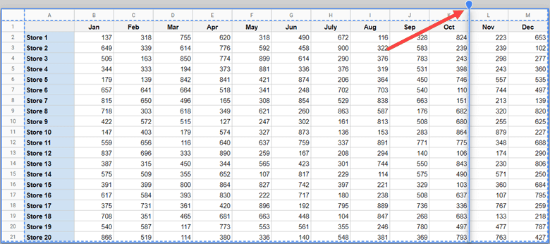 Page break can be set using the blue line