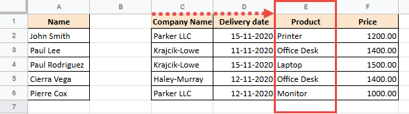 Paste the previously copied column