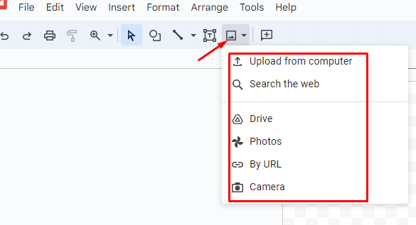 Uploading an image via Google Drawings