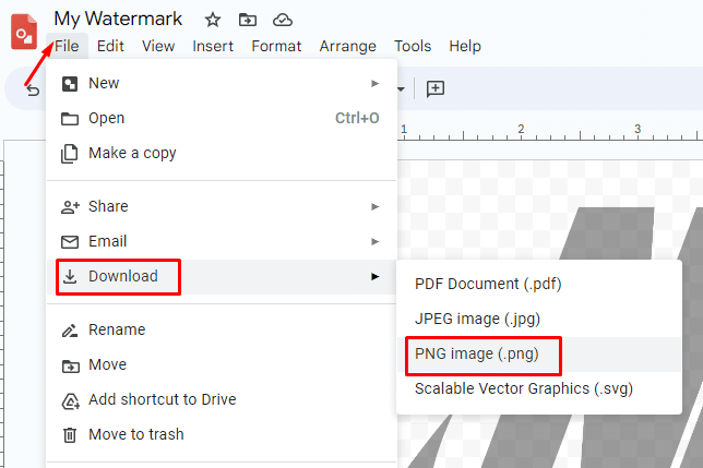 How to save image watermark in Google Drawings