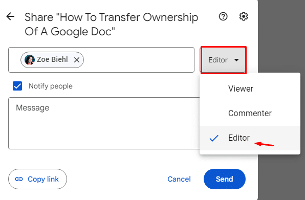 how to share google docs change access to editor