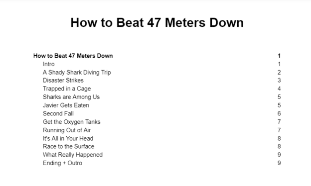 Google Docs table of contents