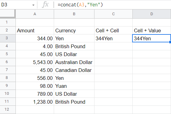 Yen values