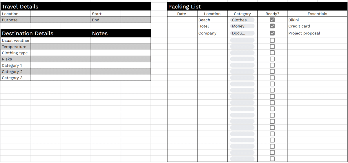 Packing List Template screenshot