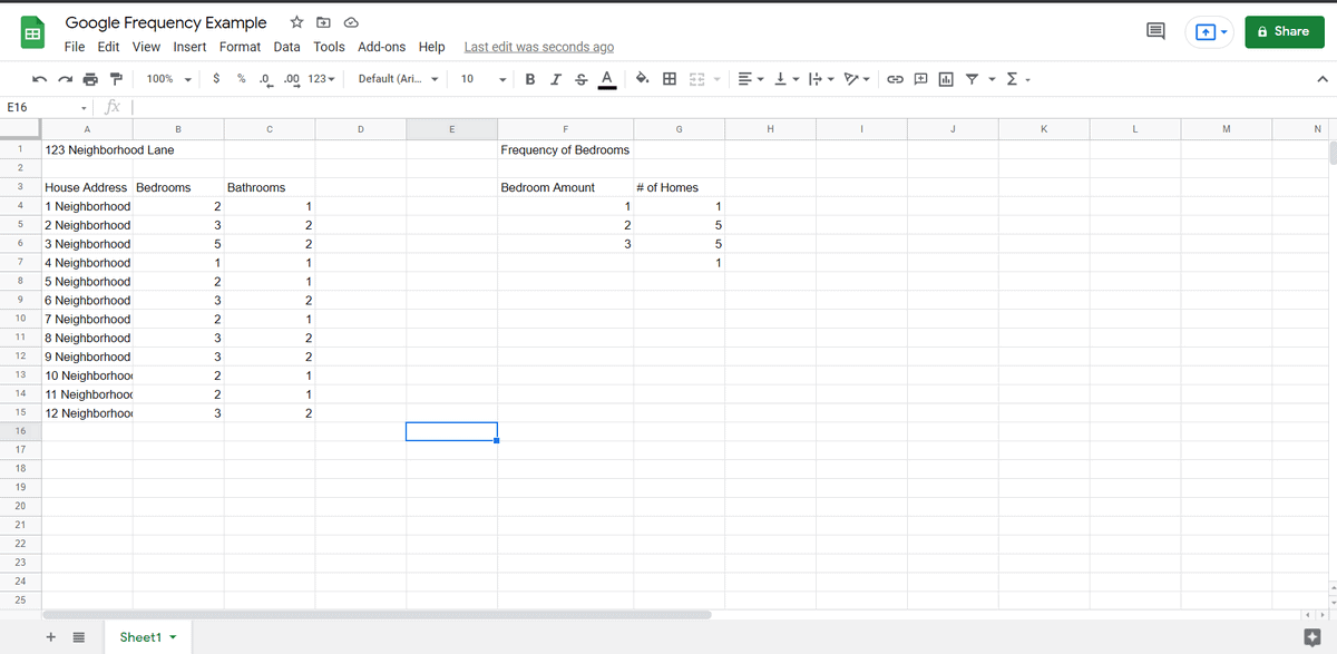 google sheets frequency function example