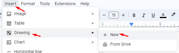 How to open the Drawing tool in Google Docs