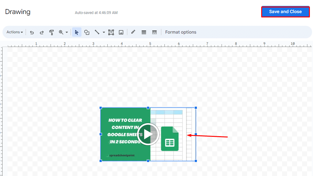 How to save and close the Drawing tool in Google Docs