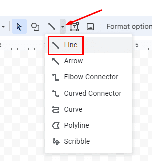 How to draw a line using the Google Docs Drawing tool