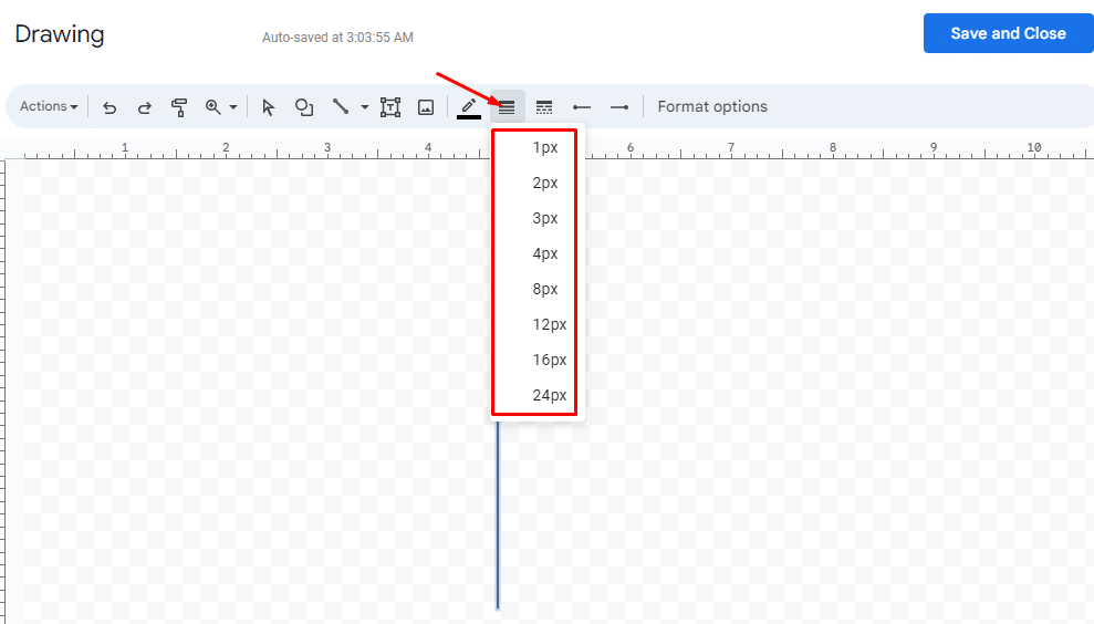 How to change line weight in Google Docs' Drawing tool