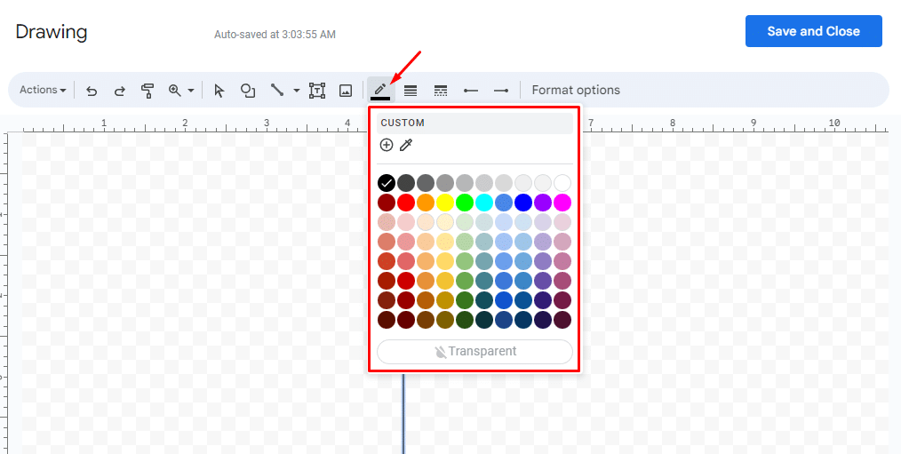 How to change line color in Google Docs' Drawing tool