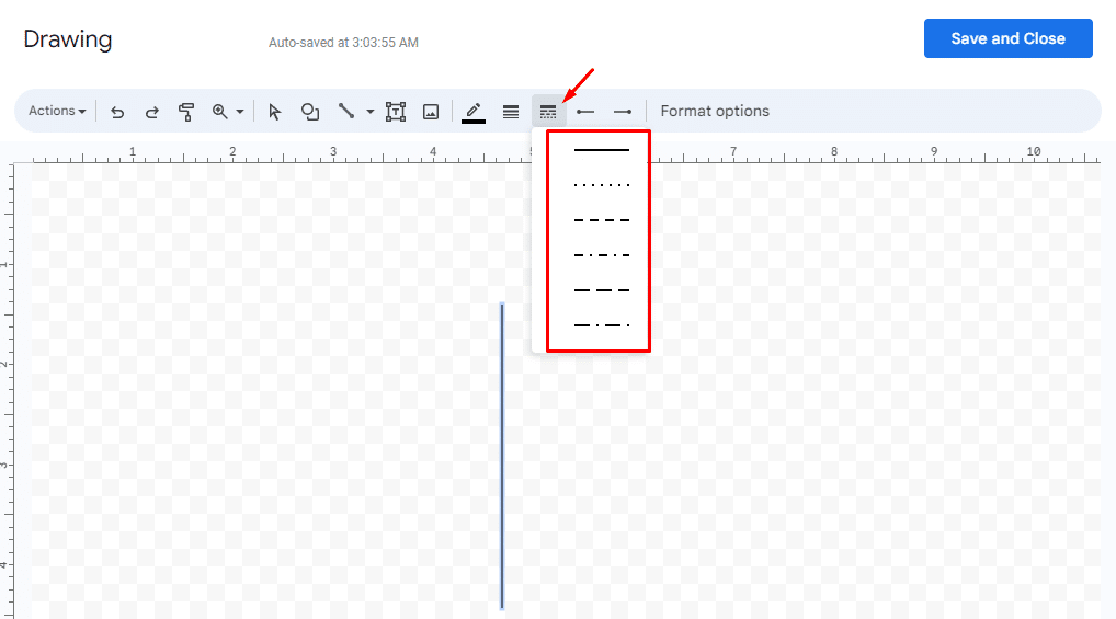 How to modify the line dash in Google Docs' Drawing tool