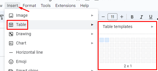 How to insert tables in Google Docs