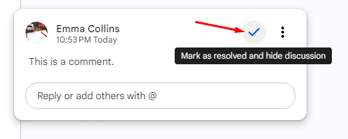 Mark resolve button in Google Docs comment