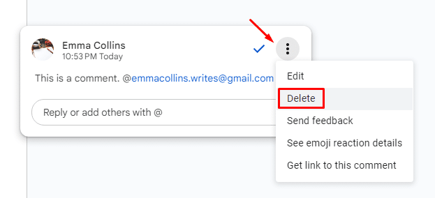 Delete option in Google Docs comments