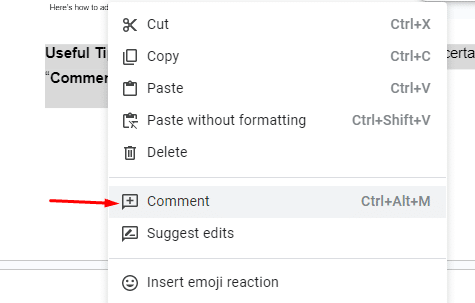 How to make a comment in Google Docs