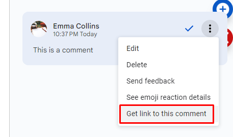 Sharing a comment in Google Docs with a link