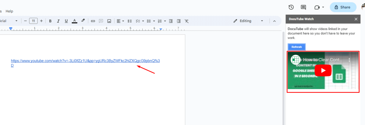 How to watch video within Google Docs