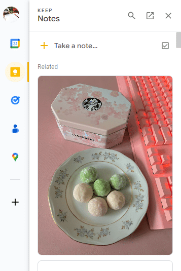 Google Keep side bar in Google Slides