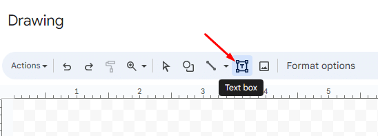 Where to find the text box icon under the drawing tool in Google Docs