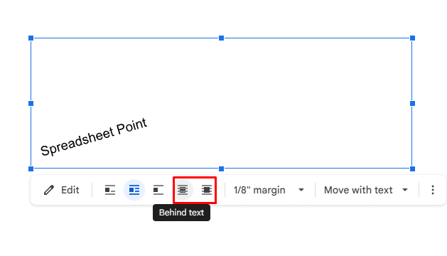 Where to find behind text and front text in Google Docs