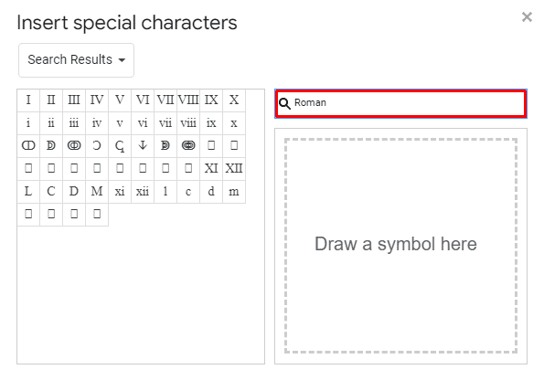 Inserting Roman numerals on Google Docs