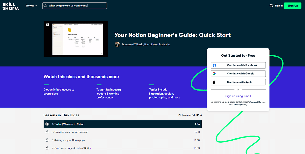 Notion Beginner’s Guide Quick Start course screenshot