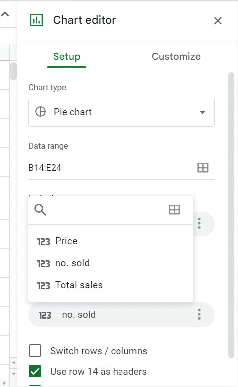 Picking the column to make a chart from