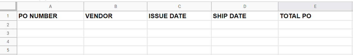 PO LOGS spreadsheet for purchase orders