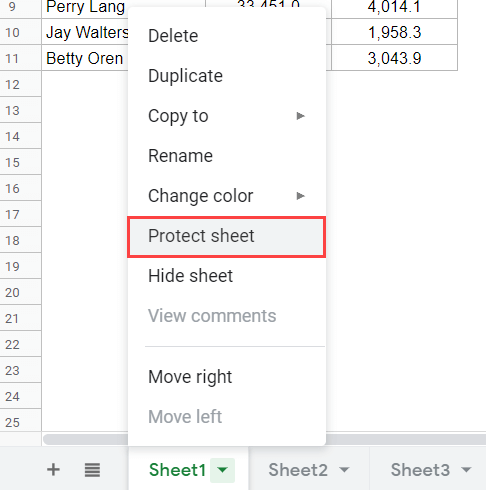 Protect the sheet from the sheet menu