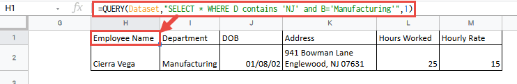 Query formula