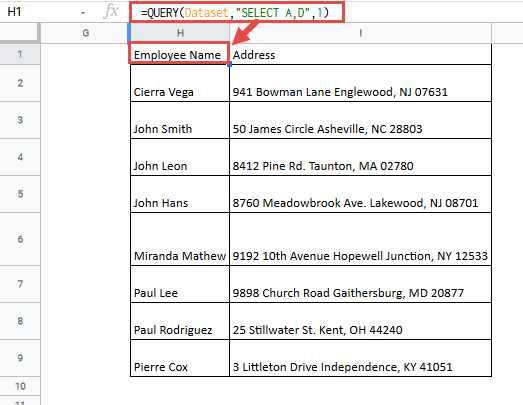 query formula for name and address