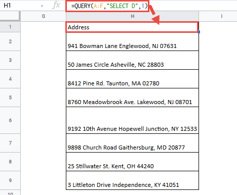 Query function for address