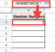 Randbetween five numbers