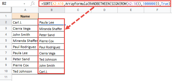 random sort google sheets