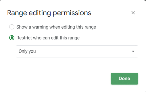 Range editing permissions menu