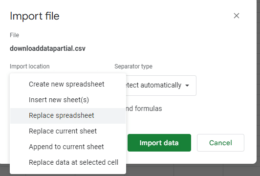 Replace your existing sheet with the imported CSV data.