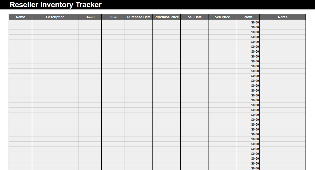 Reseller Inventory Spreadsheet Tracker 2