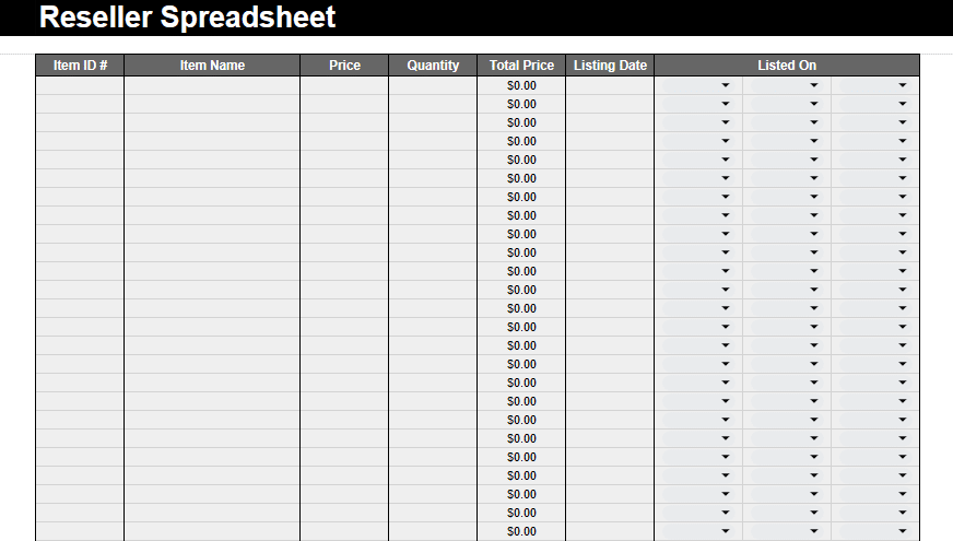 Reseller Spreadsheet template 1