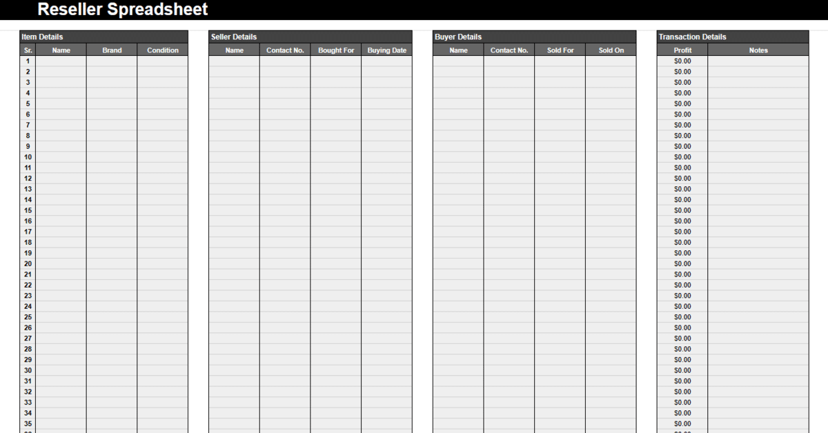 Reseller Spreadsheet Template 3