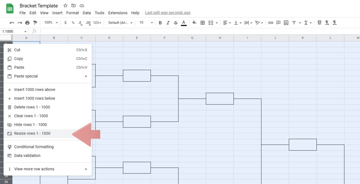 Resize the cells in the tournament bracket template