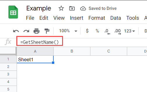 Result of the custom formula that gives sheet name