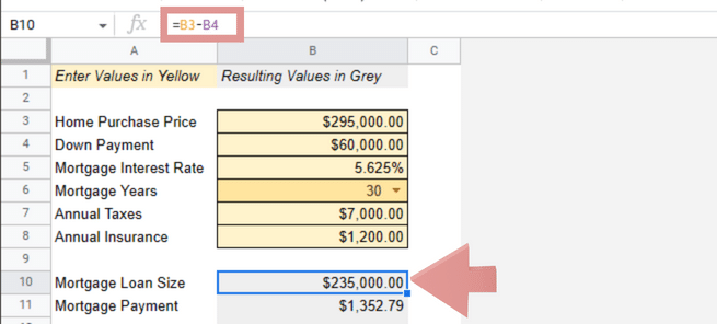 Results of subtracting the deposit from the purchase price