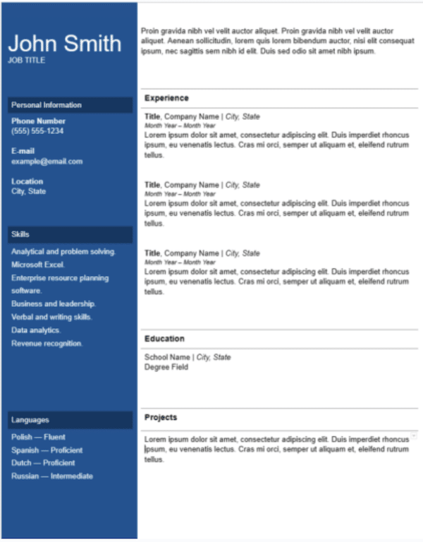 modern resume template in Google Docs