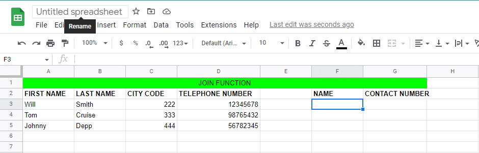 Sample data for the join function