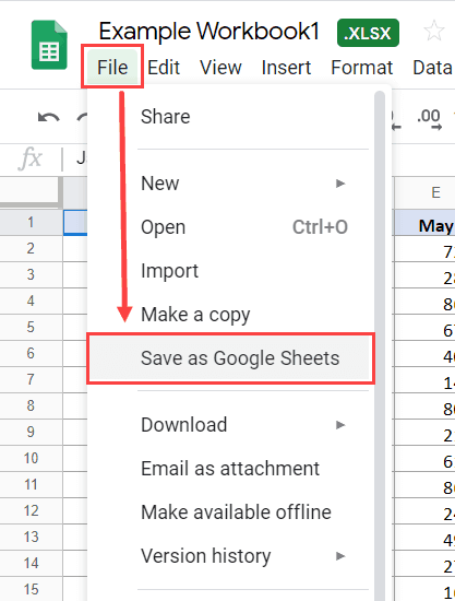 Save an Excel file as Google Sheets