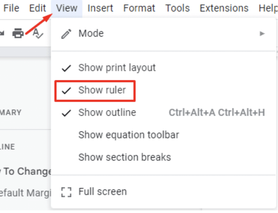 where to find show ruler in google docs