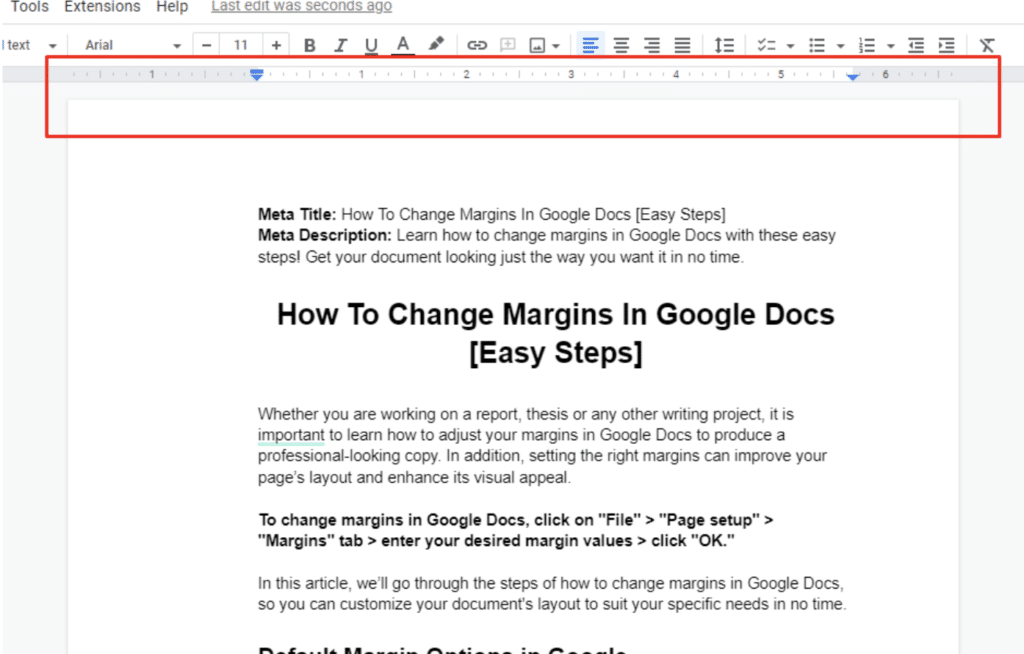 changing margins to stop google docs words going off page