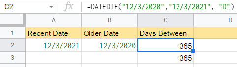 DATEDIF example with start_date and end_date