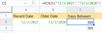 MINUS example formula