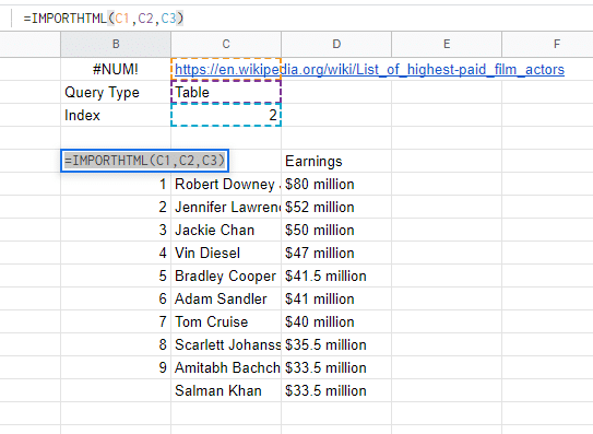 Using cell references